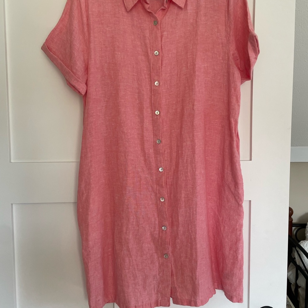 Tahari Pink Linen Shirt Dress